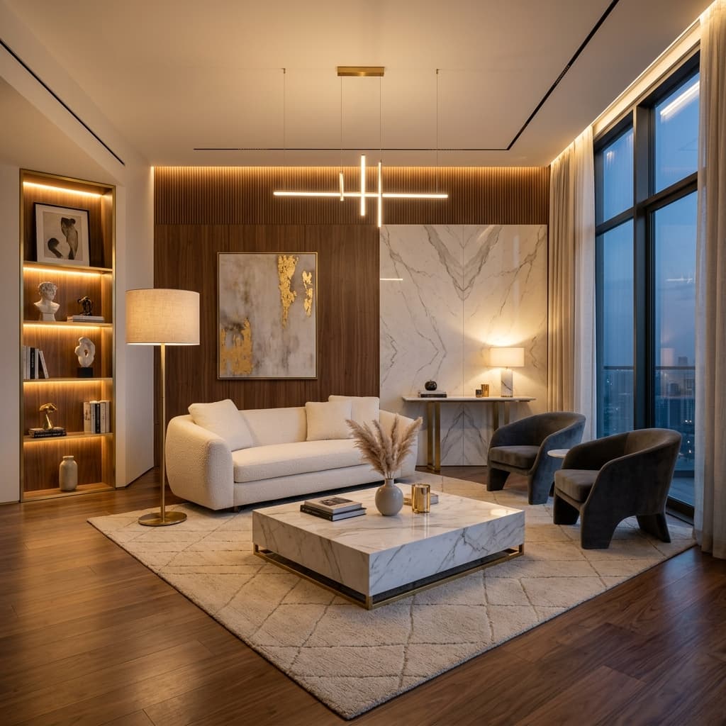 Elite Living Room Interior Design with Premium Finishes